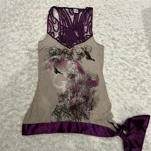 Desigual Beige and Purple Graphic Top